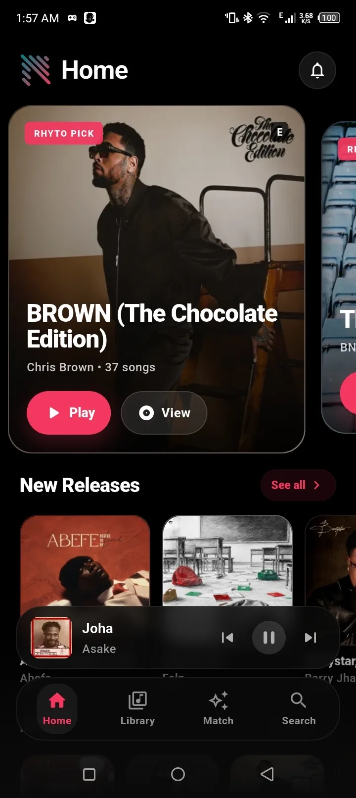 Rhyto home and new releases screen